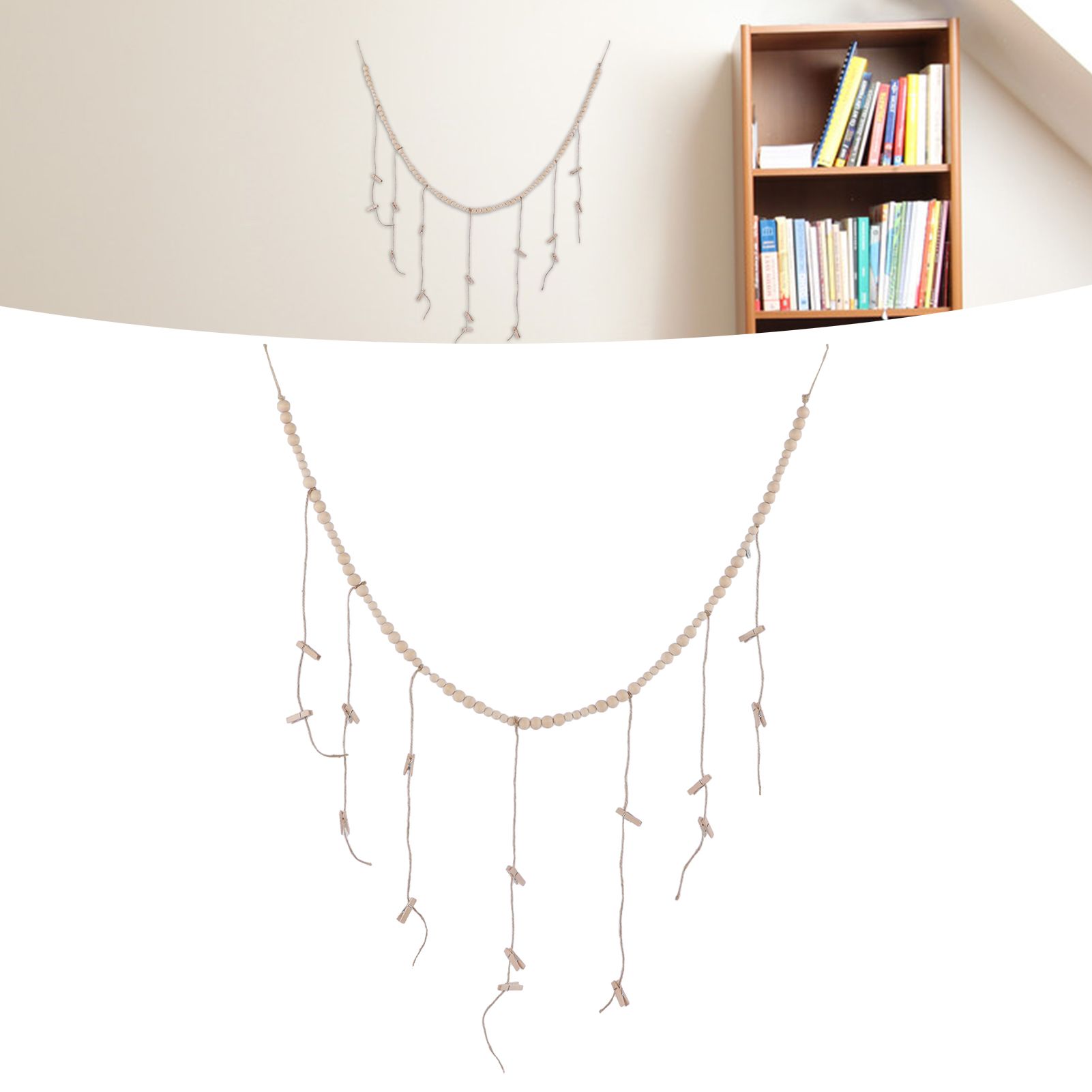 Wooden Beads Photo Display Multipurpose Simple Design Anti Friction Hanging view 11