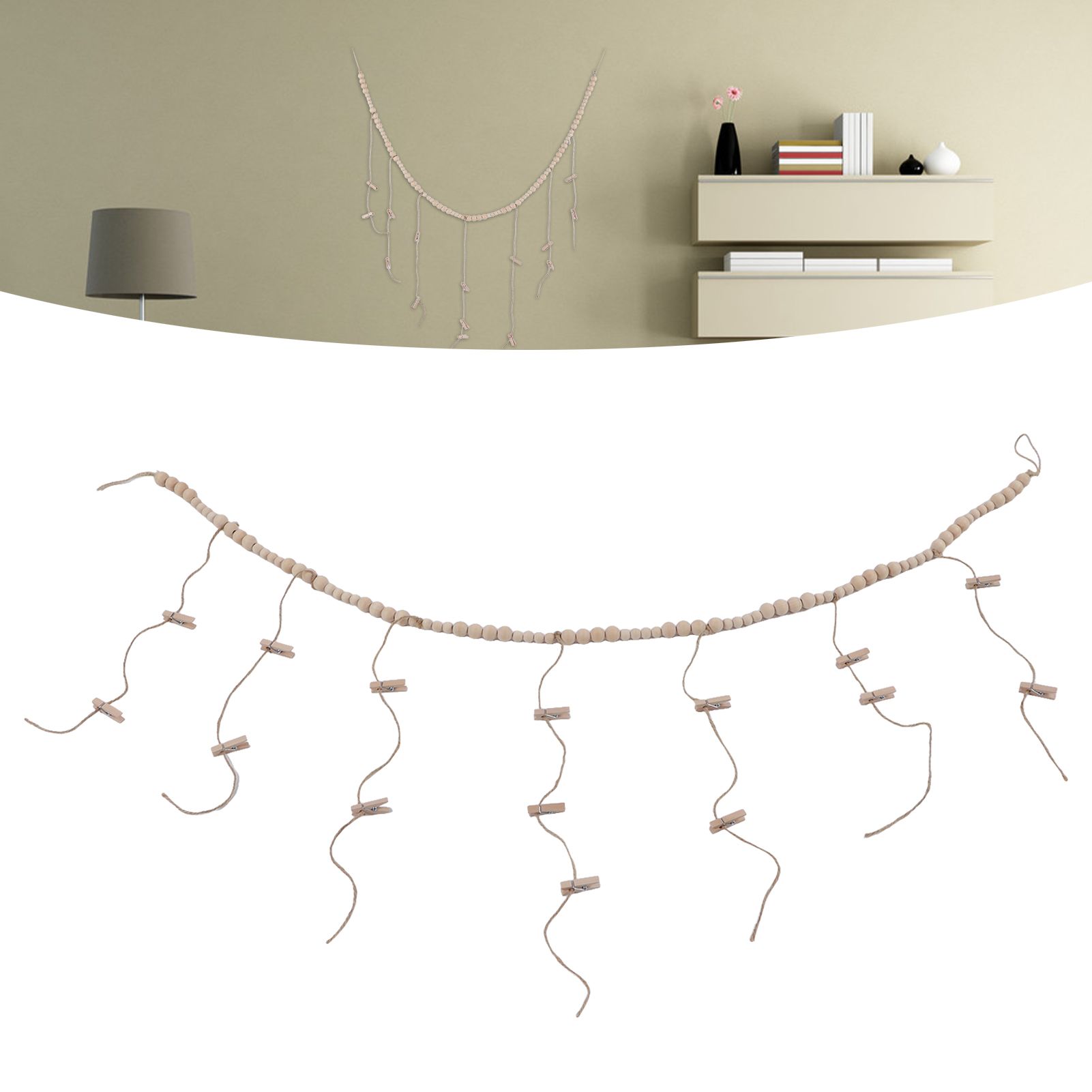 Wooden Beads Photo Display Multipurpose Simple Design Anti Friction Hanging view 12