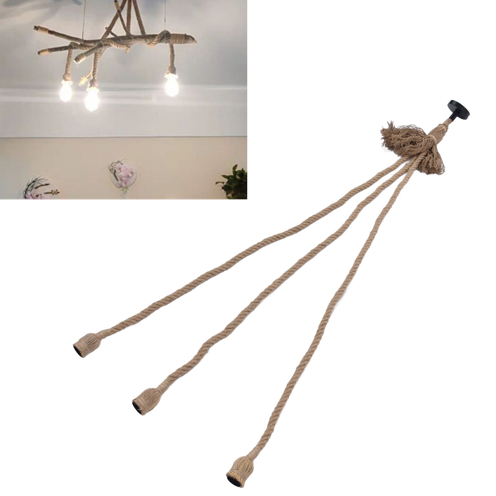 Hemp Rope Vintage Pendant Light Cord Hemp Light Cord 1.5m with 3 Bulb Base for view 11