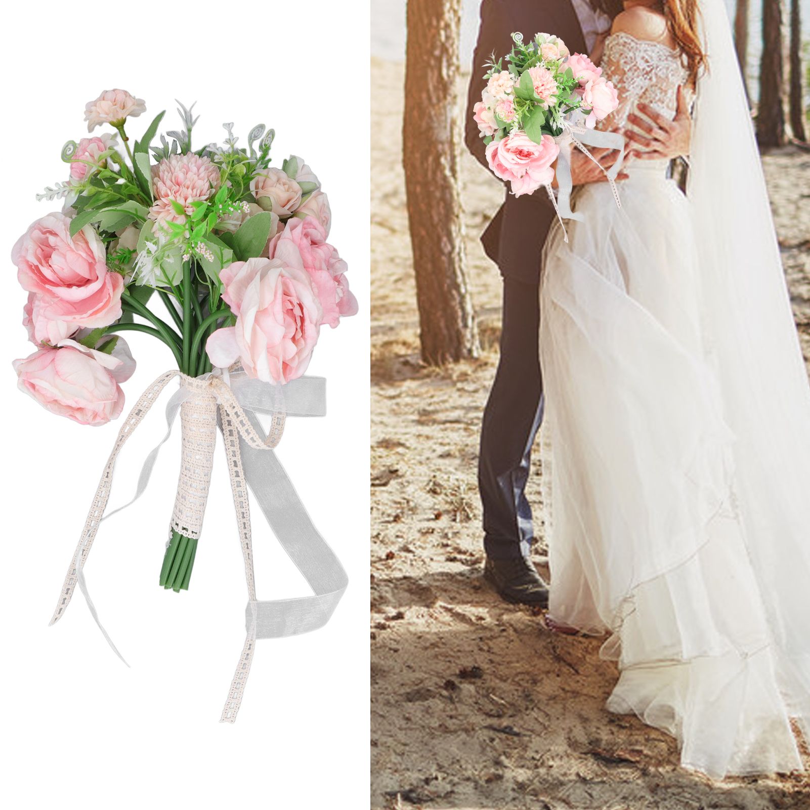 Wedding Bouquet Fake Rose Flower Holding Bunch for Decoration Photography Art view 12