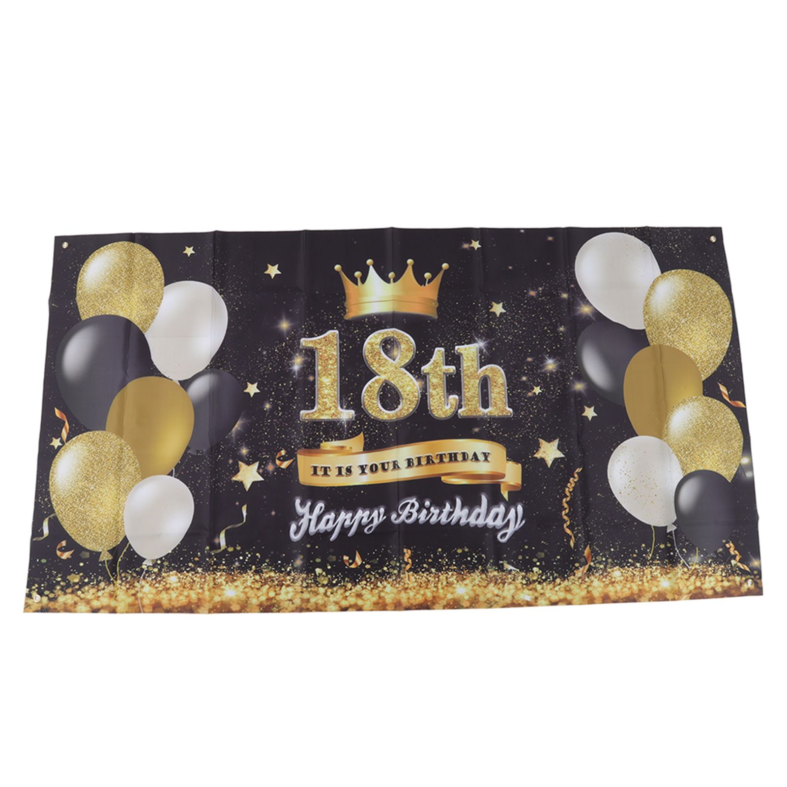 Happy 18th Birthday Backdrop Black Gold 180x99cm Reusable Happy Birthday