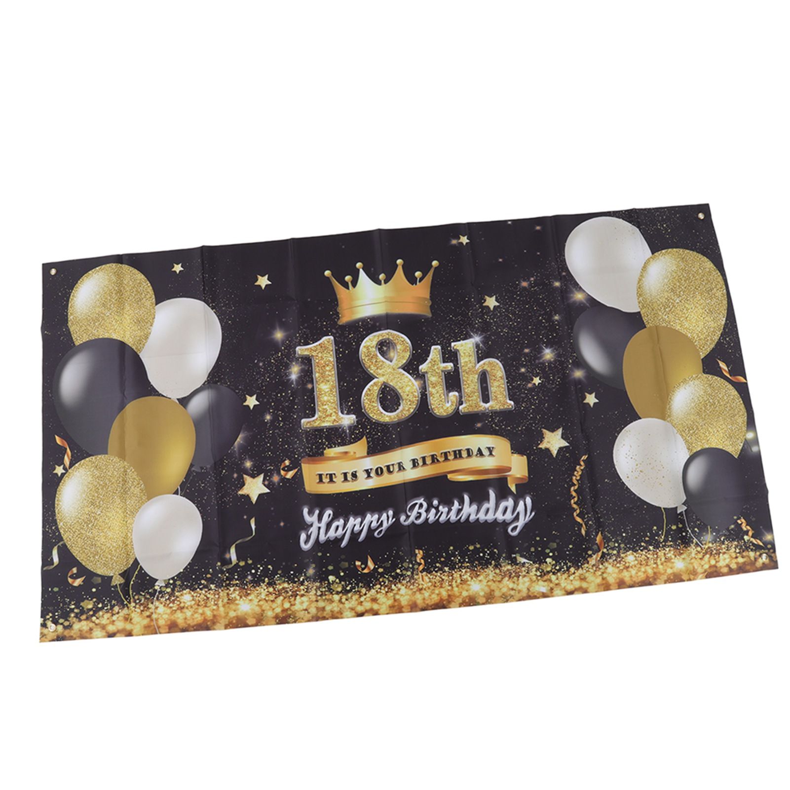 Happy 18th Birthday Backdrop Black Gold 180x99cm Reusable Happy Birthday view 2