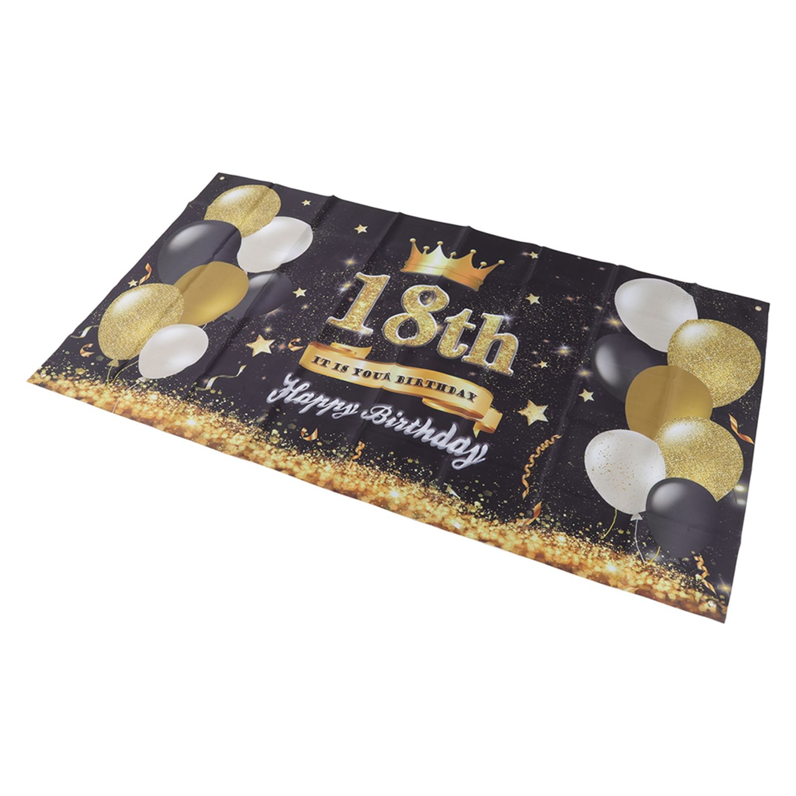 Happy 18th Birthday Backdrop Black Gold 180x99cm Reusable Happy Birthday view 3
