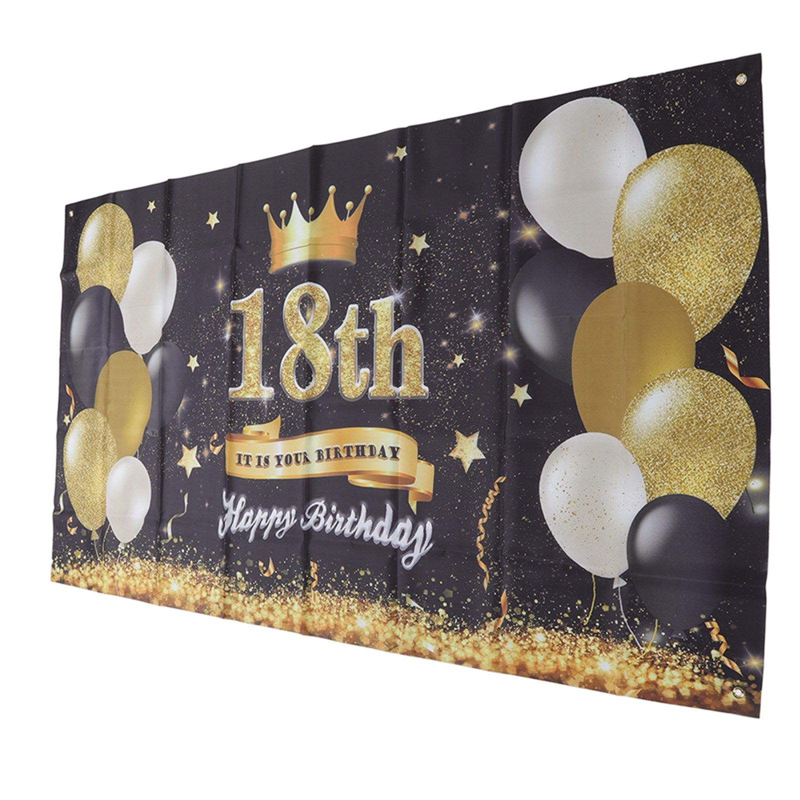 Happy 18th Birthday Backdrop Black Gold 180x99cm Reusable Happy Birthday view 5