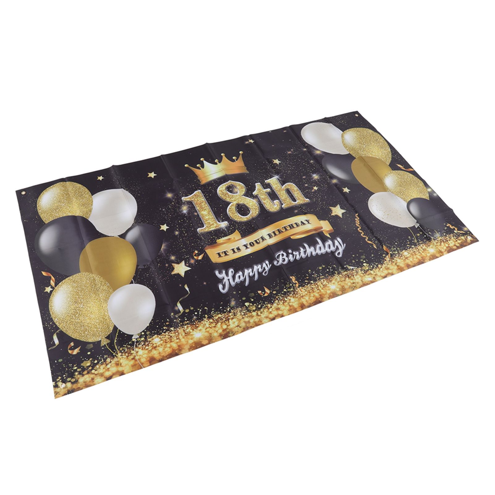 Happy 18th Birthday Backdrop Black Gold 180x99cm Reusable Happy Birthday view 10