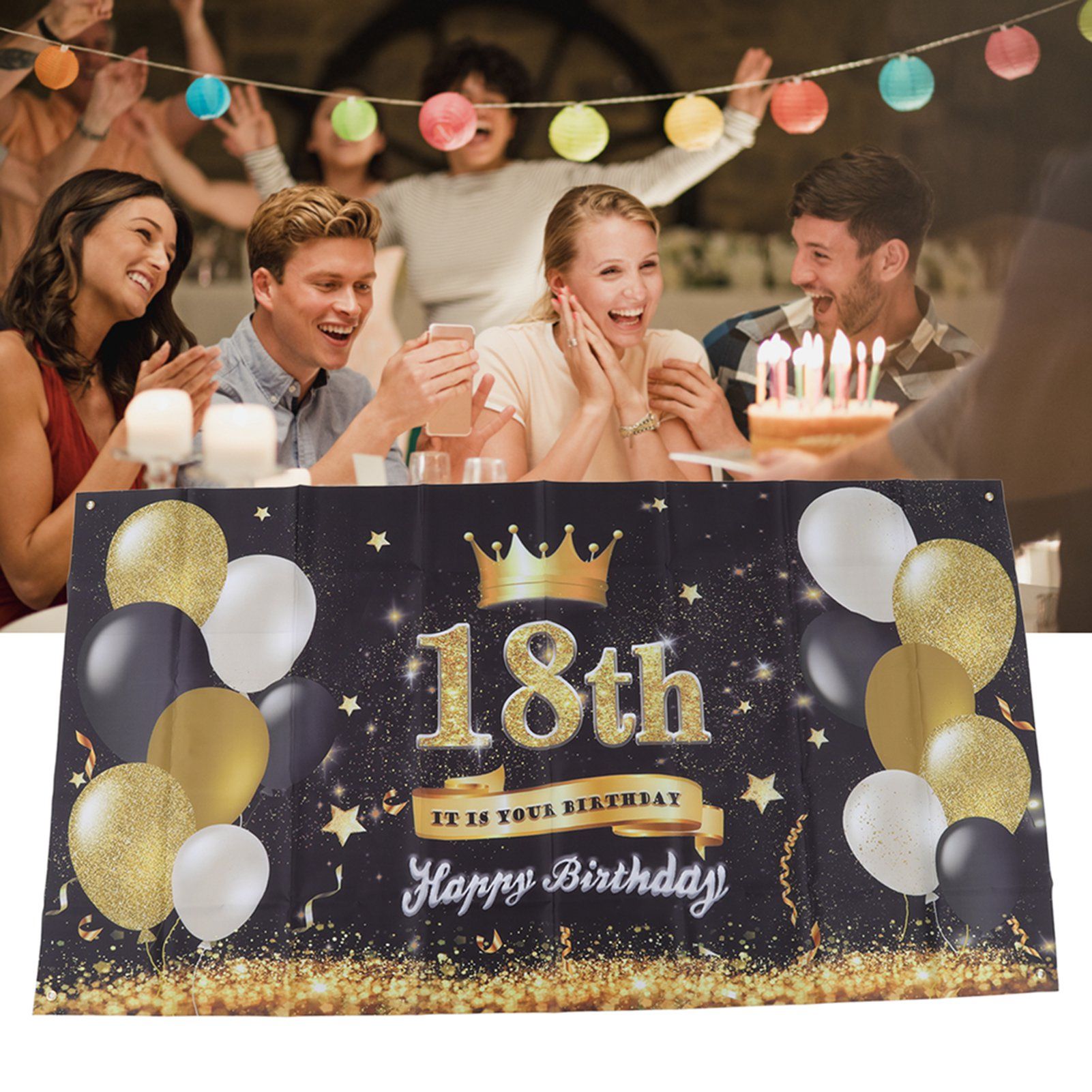 Happy 18th Birthday Backdrop Black Gold 180x99cm Reusable Happy Birthday view 11