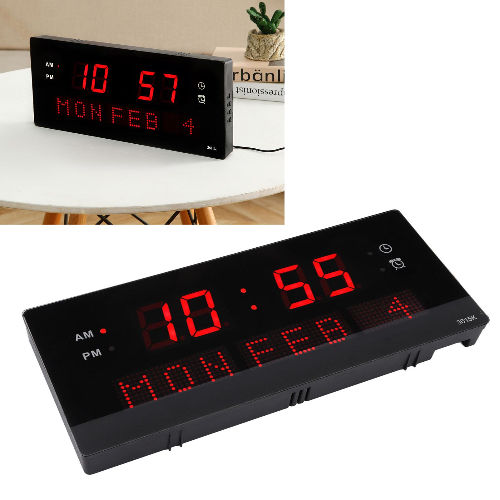 LED Wall Clock Decorative Black Frame Elegant Style Hanging Holes Digital view 11