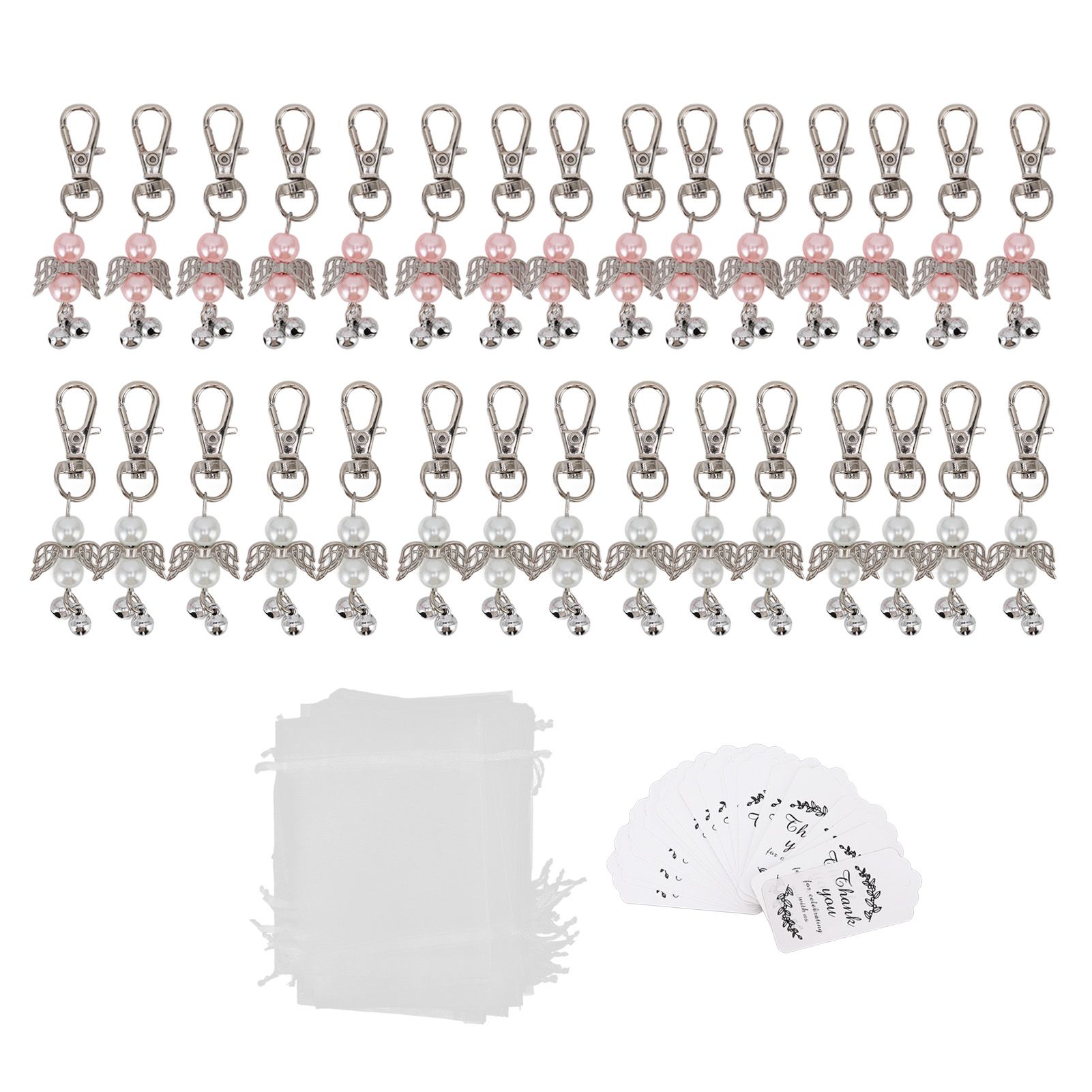 30 Sets Angel Keychain Pink White Angel Bell Pearl Keychain Baby Shower Party