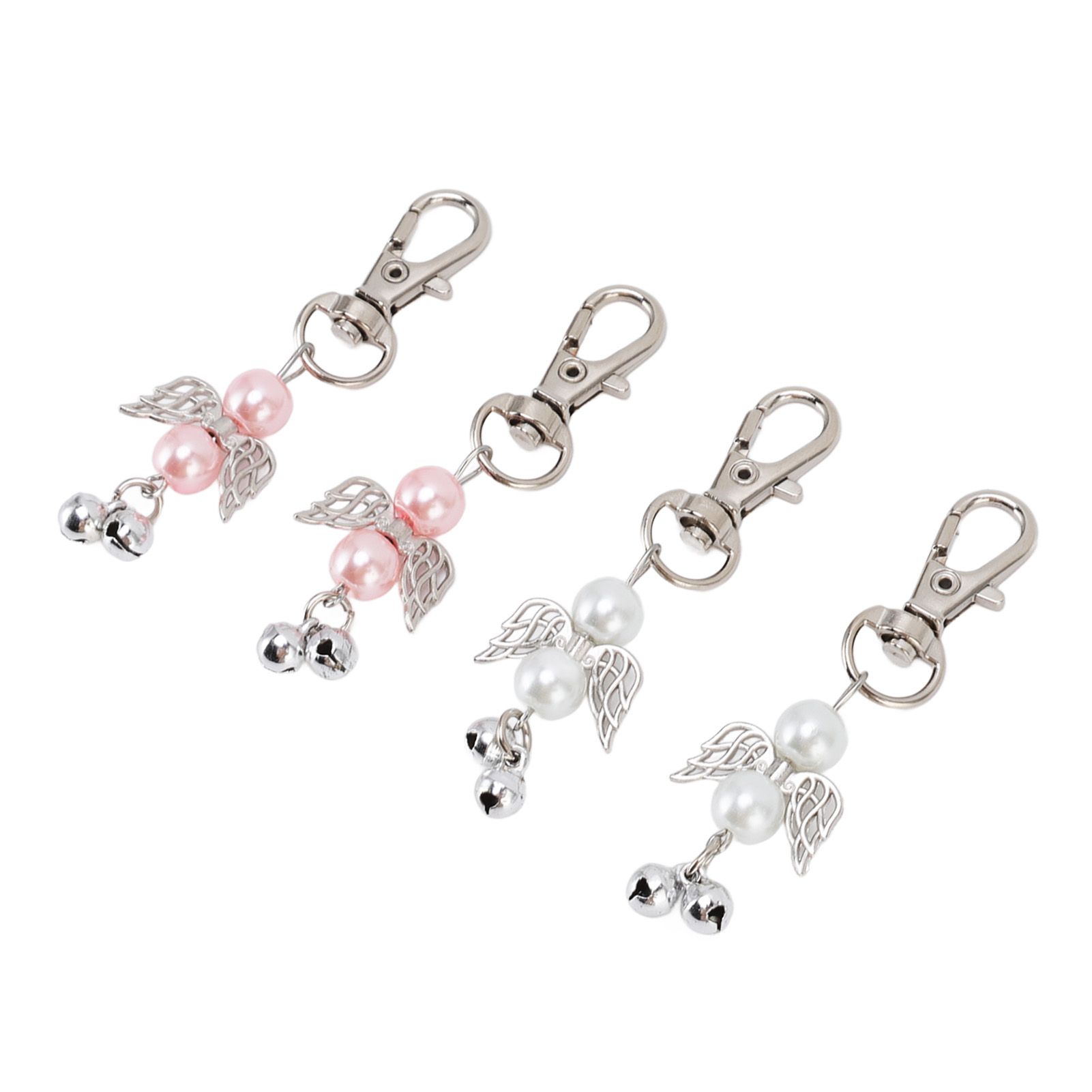 30 Sets Angel Keychain Pink White Angel Bell Pearl Keychain Baby Shower Party view 4