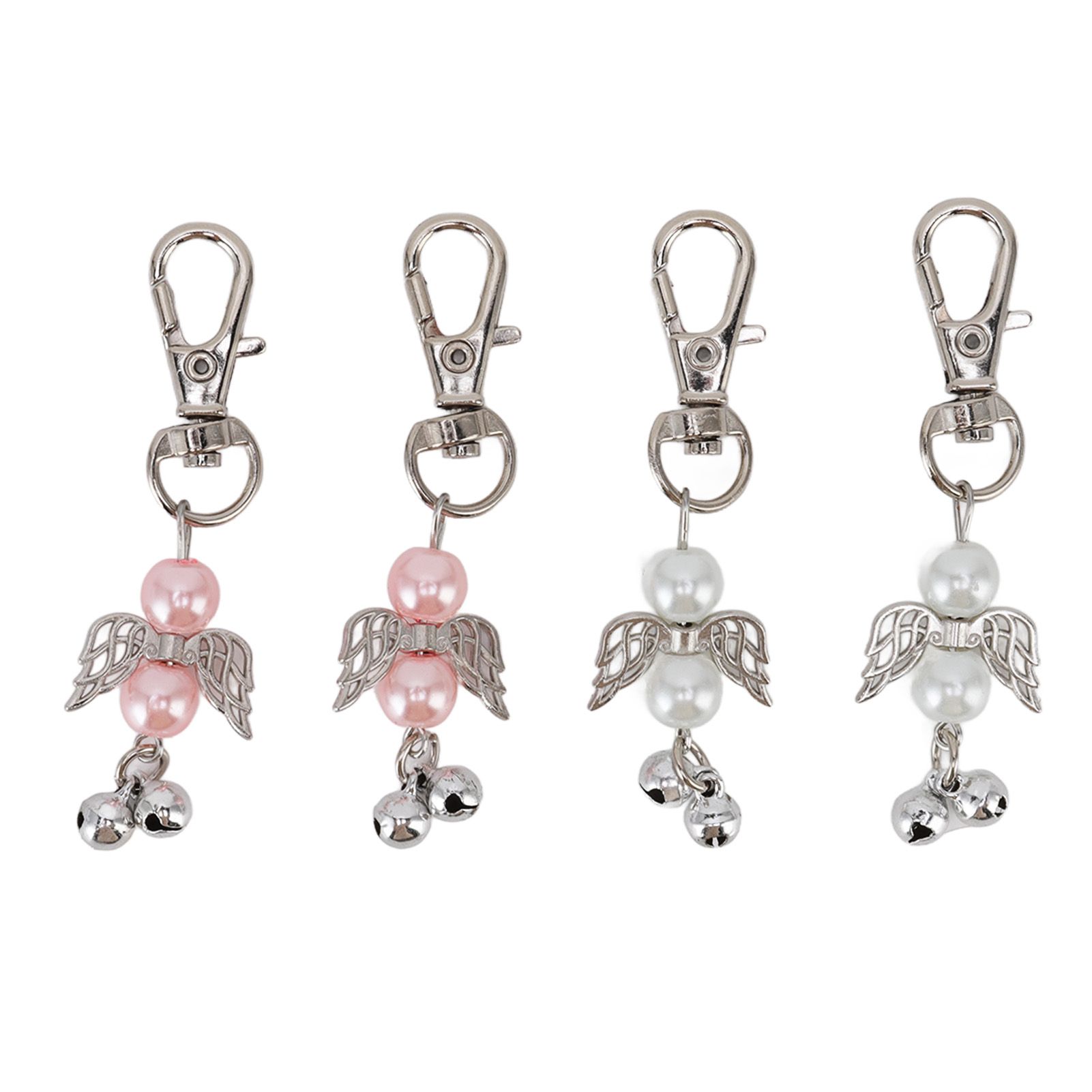 30 Sets Angel Keychain Pink White Angel Bell Pearl Keychain Baby Shower Party view 5