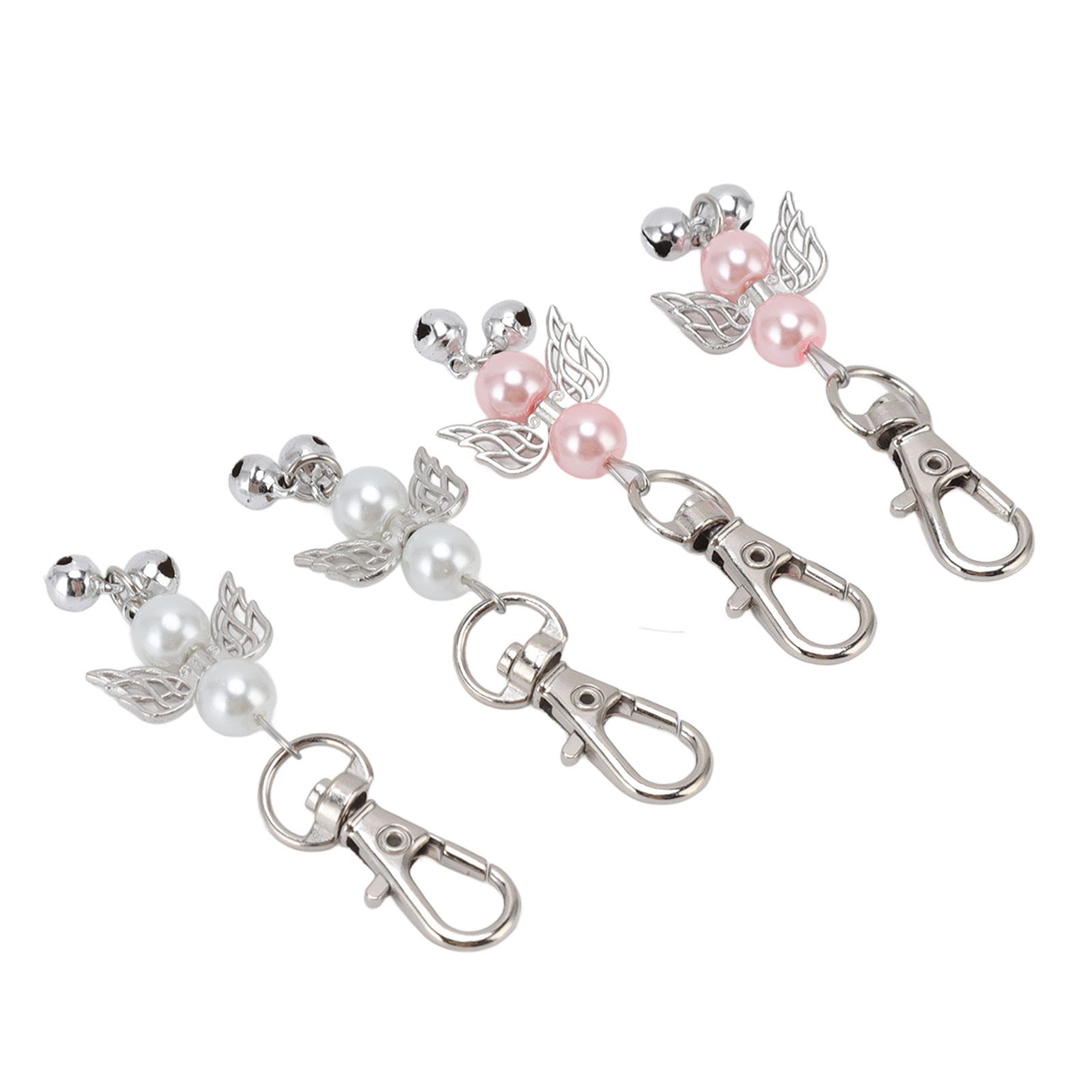 30 Sets Angel Keychain Pink White Angel Bell Pearl Keychain Baby Shower Party view 6