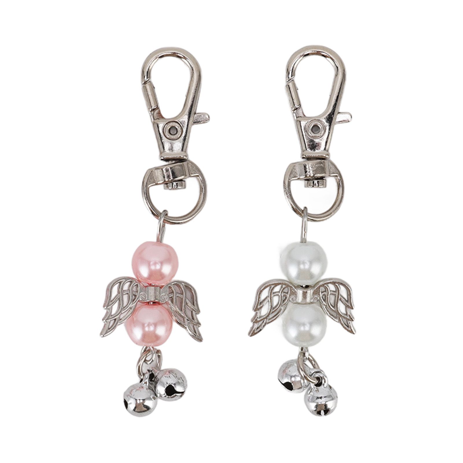 30 Sets Angel Keychain Pink White Angel Bell Pearl Keychain Baby Shower Party view 7