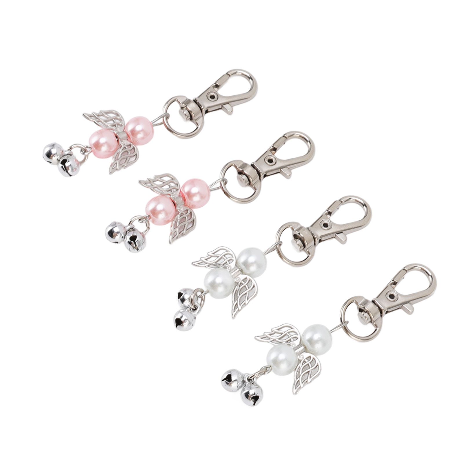 30 Sets Angel Keychain Pink White Angel Bell Pearl Keychain Baby Shower Party view 9