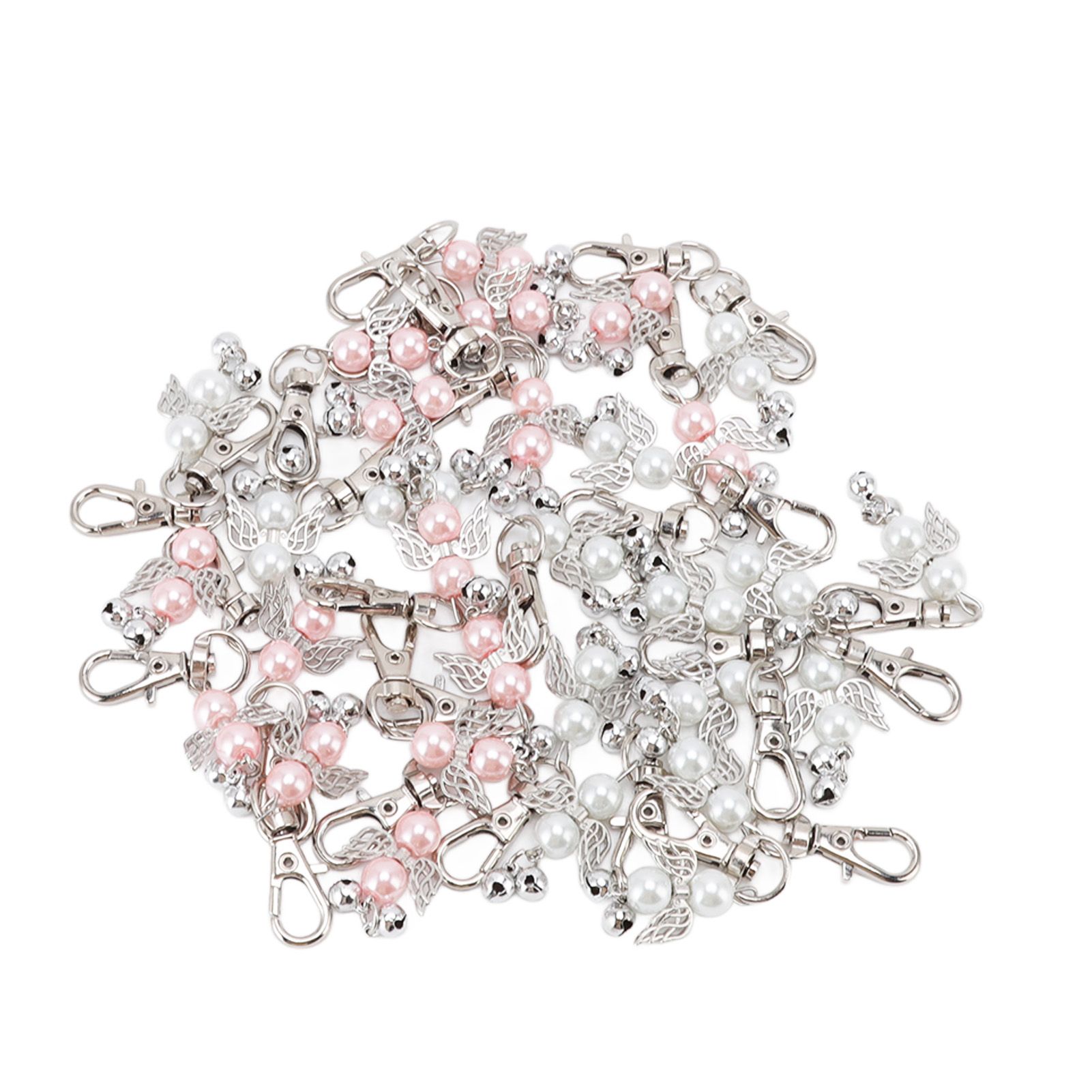 30 Sets Angel Keychain Pink White Angel Bell Pearl Keychain Baby Shower Party view 10