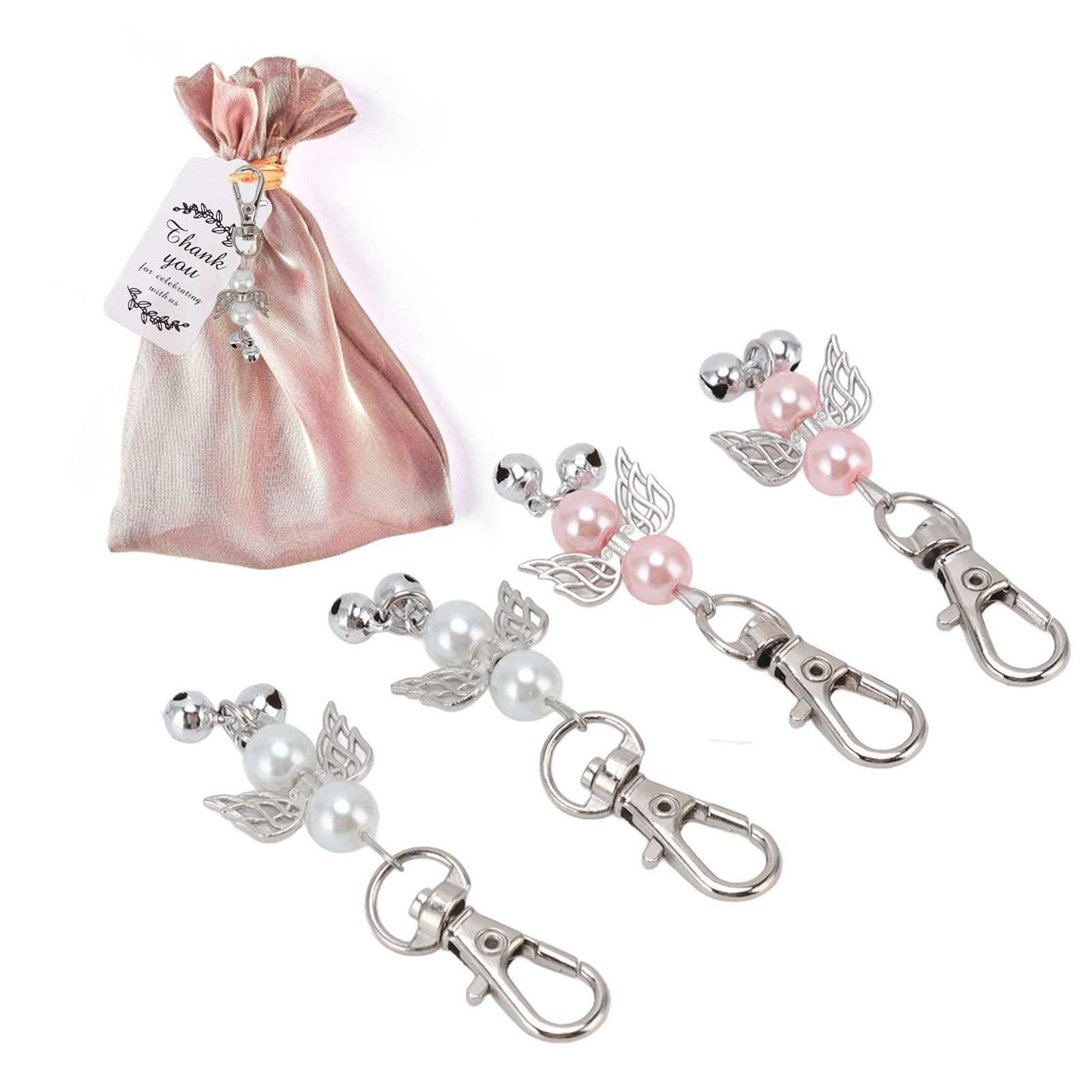 30 Sets Angel Keychain Pink White Angel Bell Pearl Keychain Baby Shower Party view 11