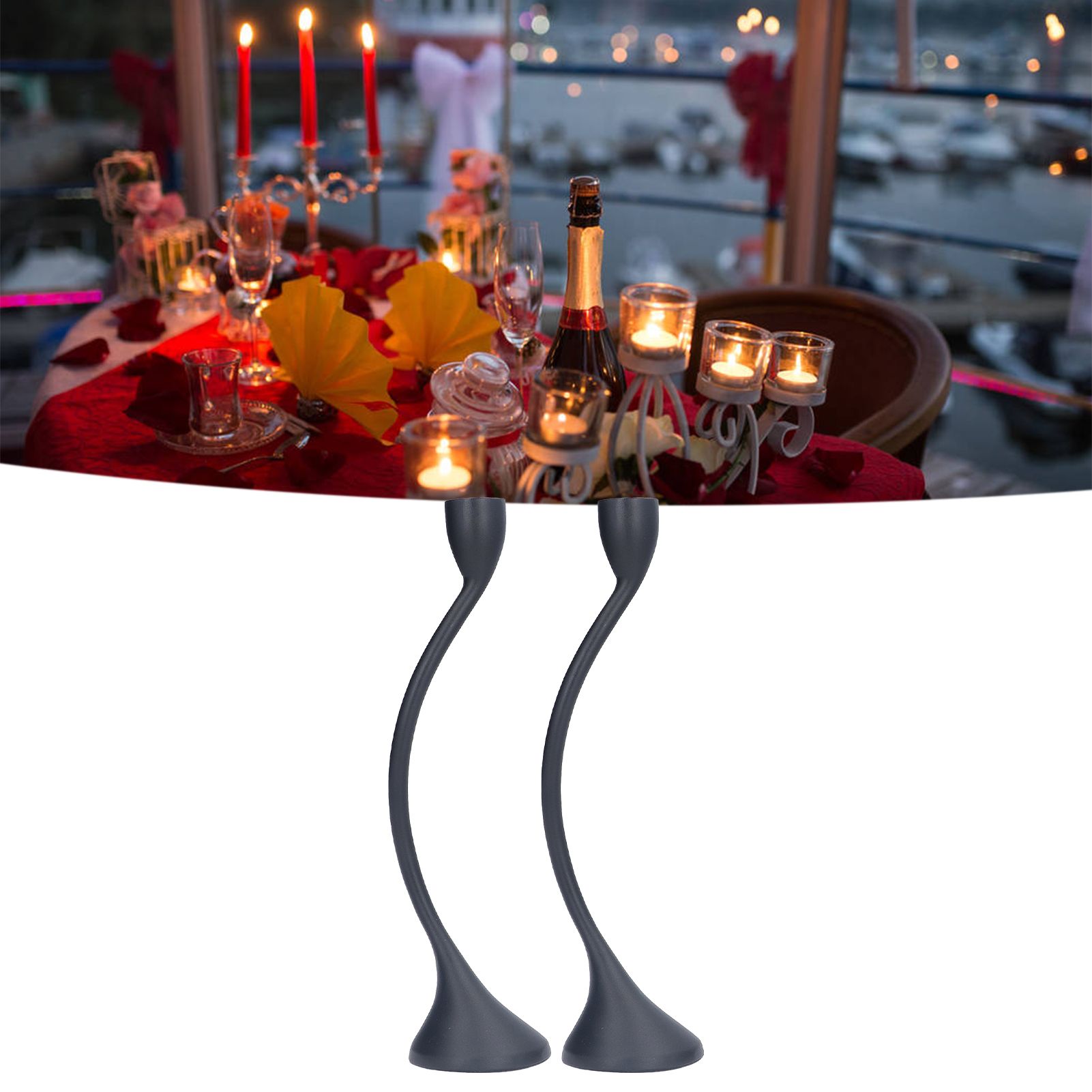 Candle Holder Zinc Alloy High Foot European Style Romantic Simple Retro Black view 11