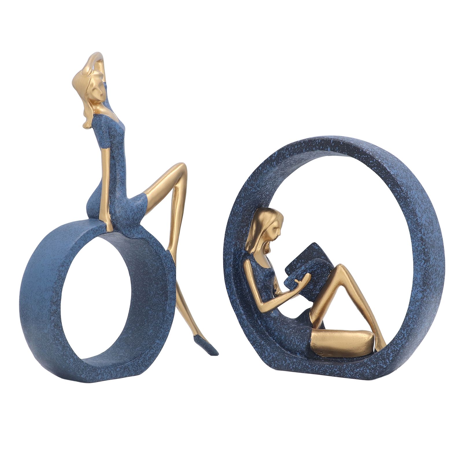 2pcs Reading Woman Sculpture Yoga Girl Statue Resin Hand Crafted Vivid Shape view 2