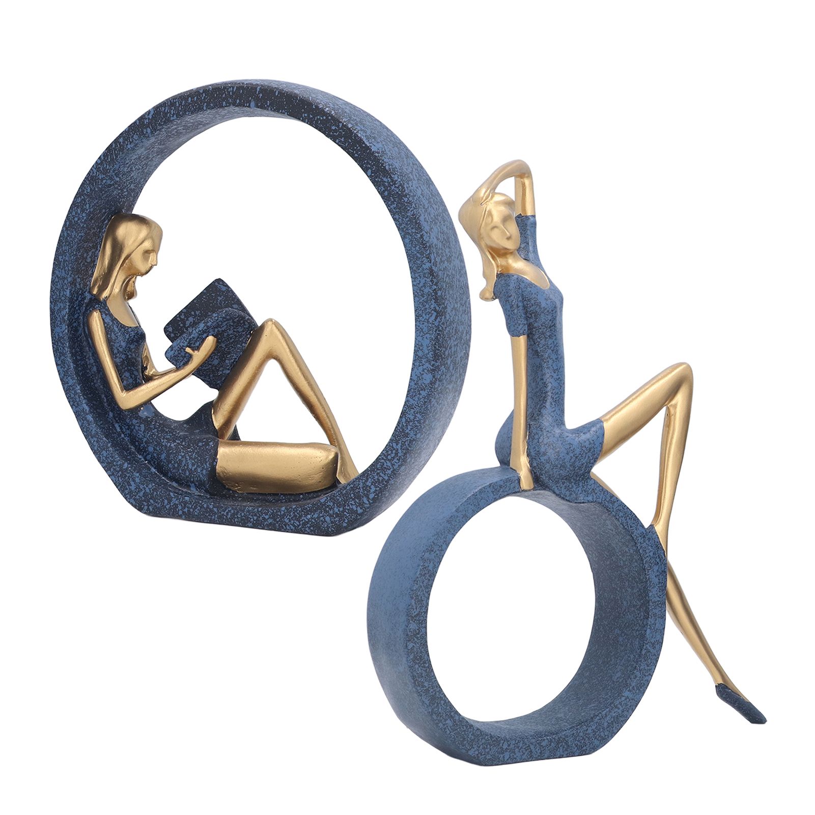 2pcs Reading Woman Sculpture Yoga Girl Statue Resin Hand Crafted Vivid Shape view 3