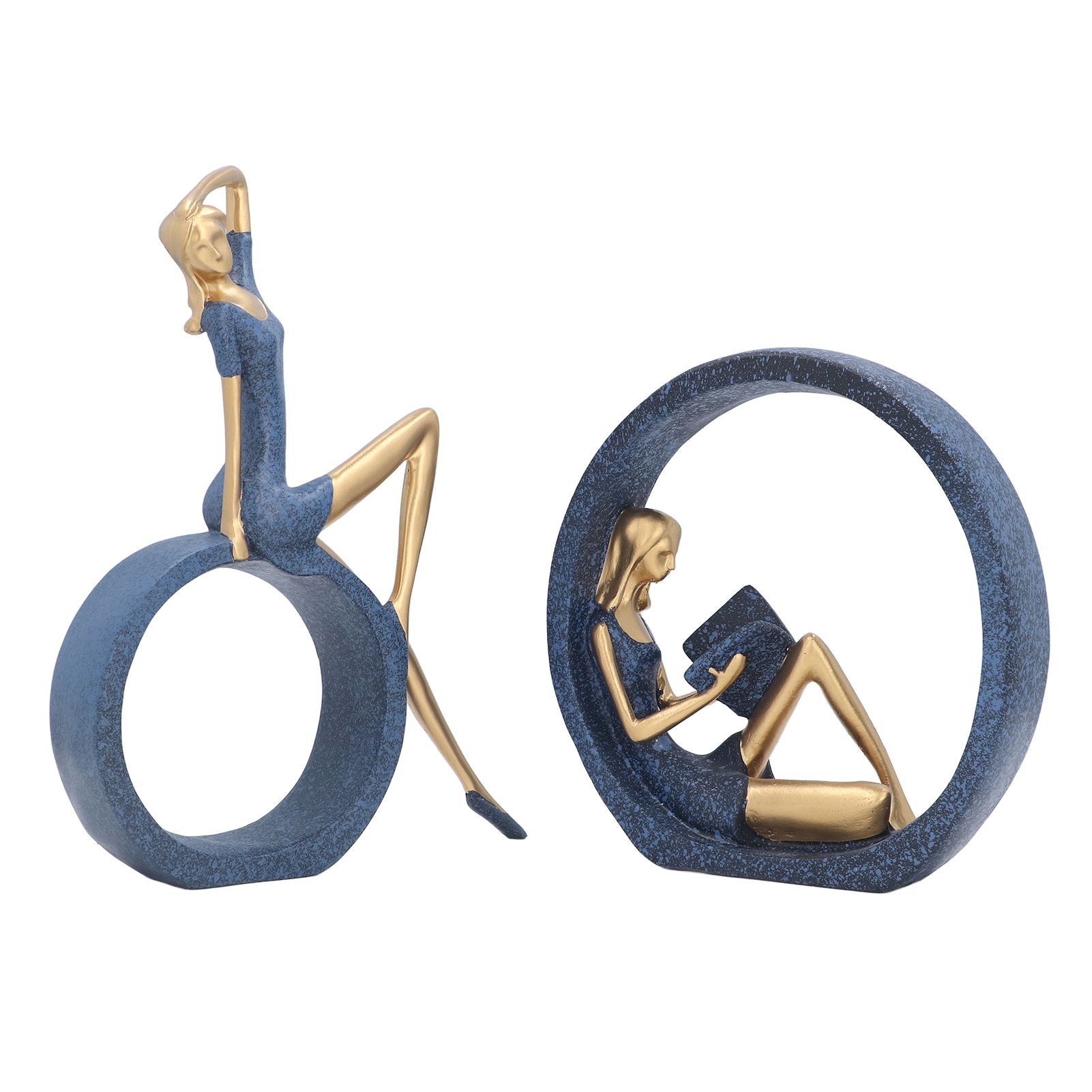 2pcs Reading Woman Sculpture Yoga Girl Statue Resin Hand Crafted Vivid Shape view 4