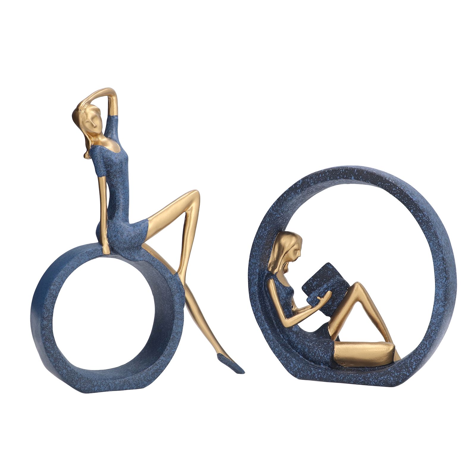 2pcs Reading Woman Sculpture Yoga Girl Statue Resin Hand Crafted Vivid Shape view 7
