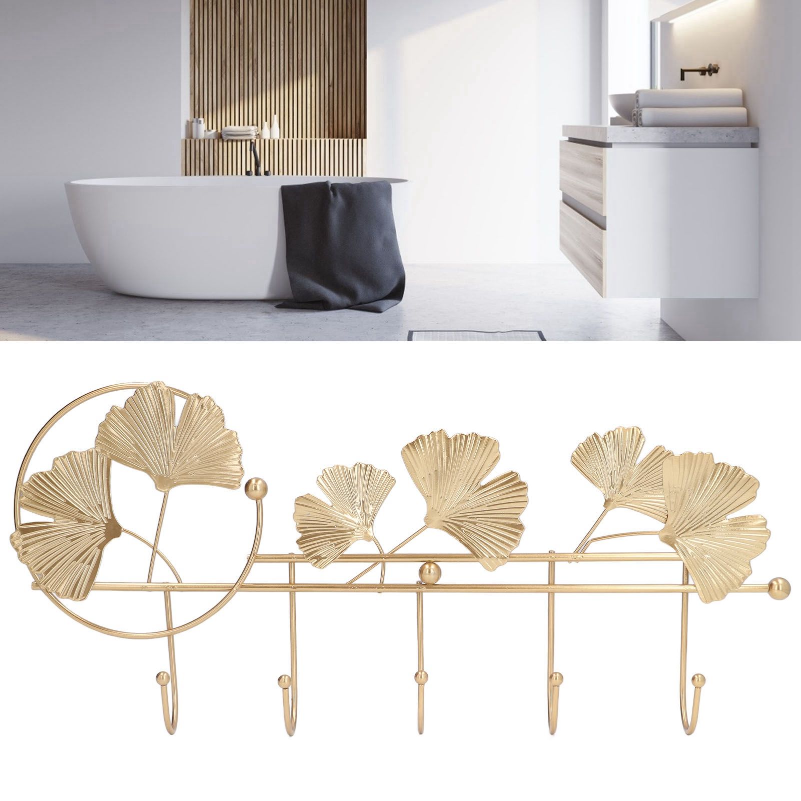 Wall Coat Rack Ginkgo Leaf Design Simple Elegant Style Wide Application Wall view 11