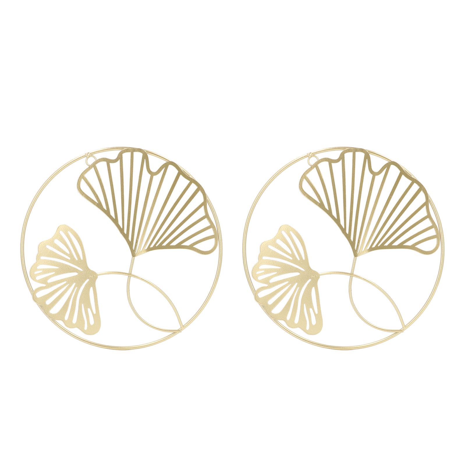 2pcs Gold Wall Decor Iron Art 3D Stereo Ginkgo Leaves Wall Sculpture for Sofa