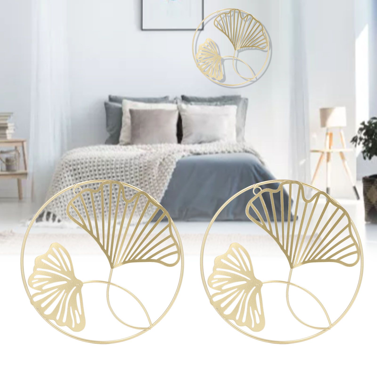 2pcs Gold Wall Decor Iron Art 3D Stereo Ginkgo Leaves Wall Sculpture for Sofa view 12