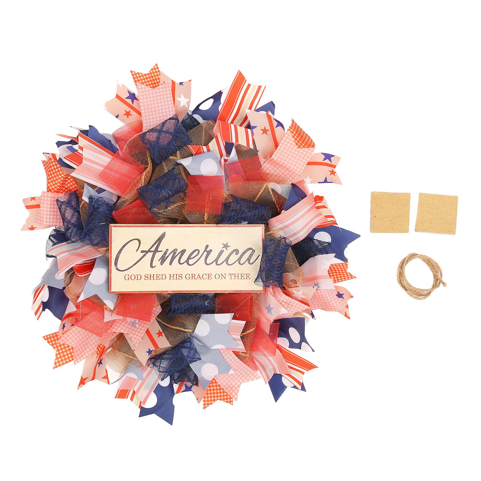 Independence Day Wreath Hand Knitted Wall Hanging Pendant with Hemp Rope for — image 1
