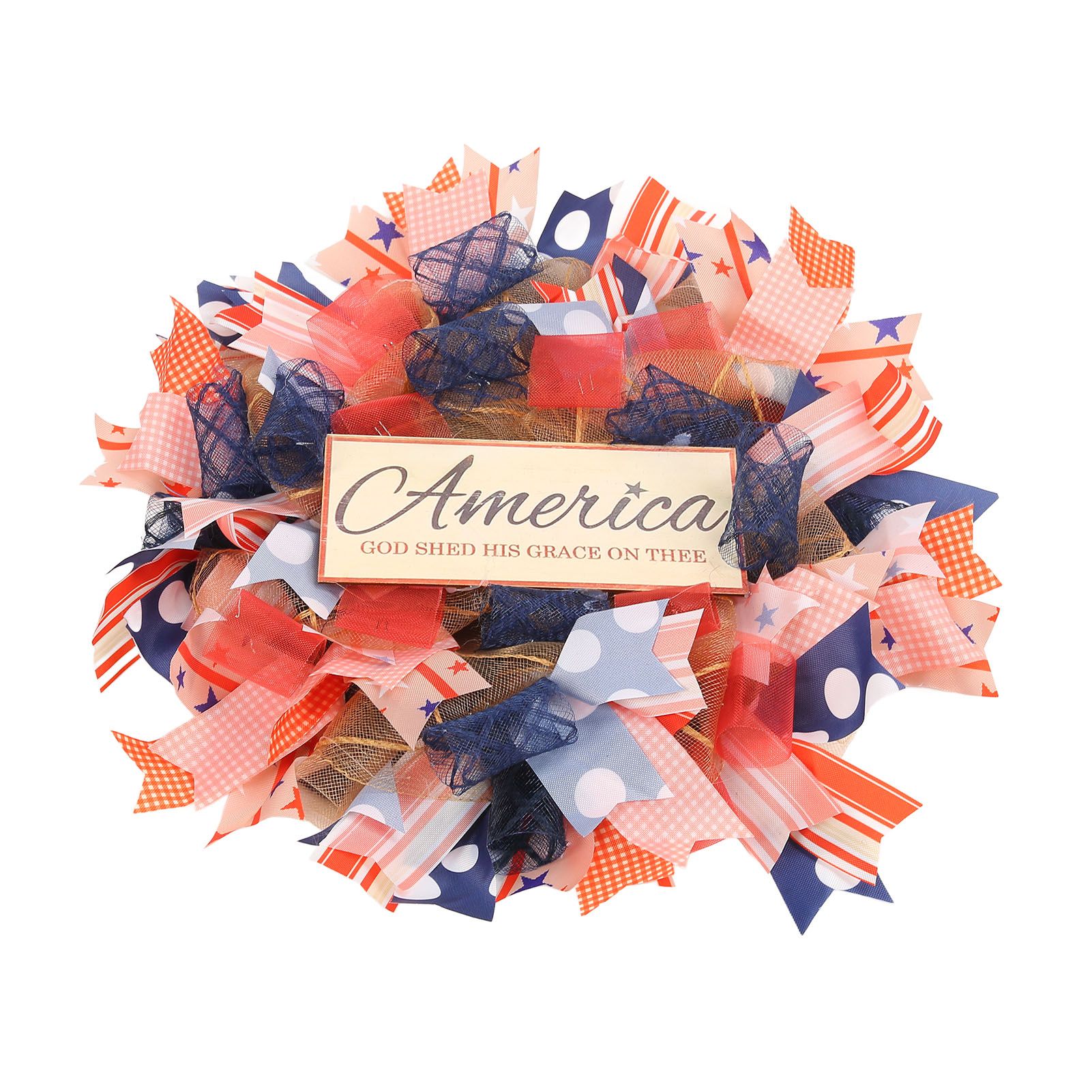Independence Day Wreath Hand Knitted Wall Hanging Pendant with Hemp Rope for view 3