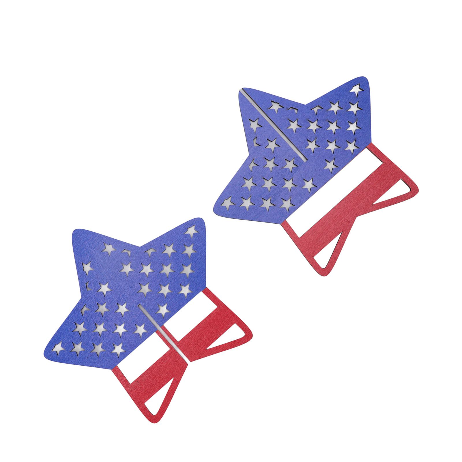 2Pcs Independence Day Wooden Star Blocks Patriotic Standing Decor 4th of July view 3