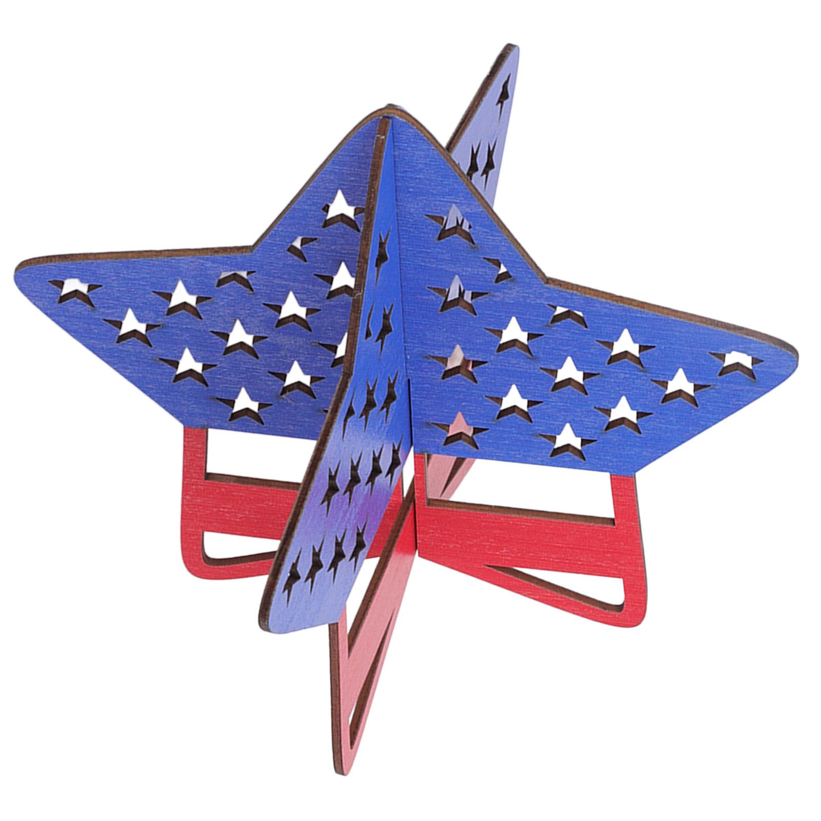2Pcs Independence Day Wooden Star Blocks Patriotic Standing Decor 4th of July view 9