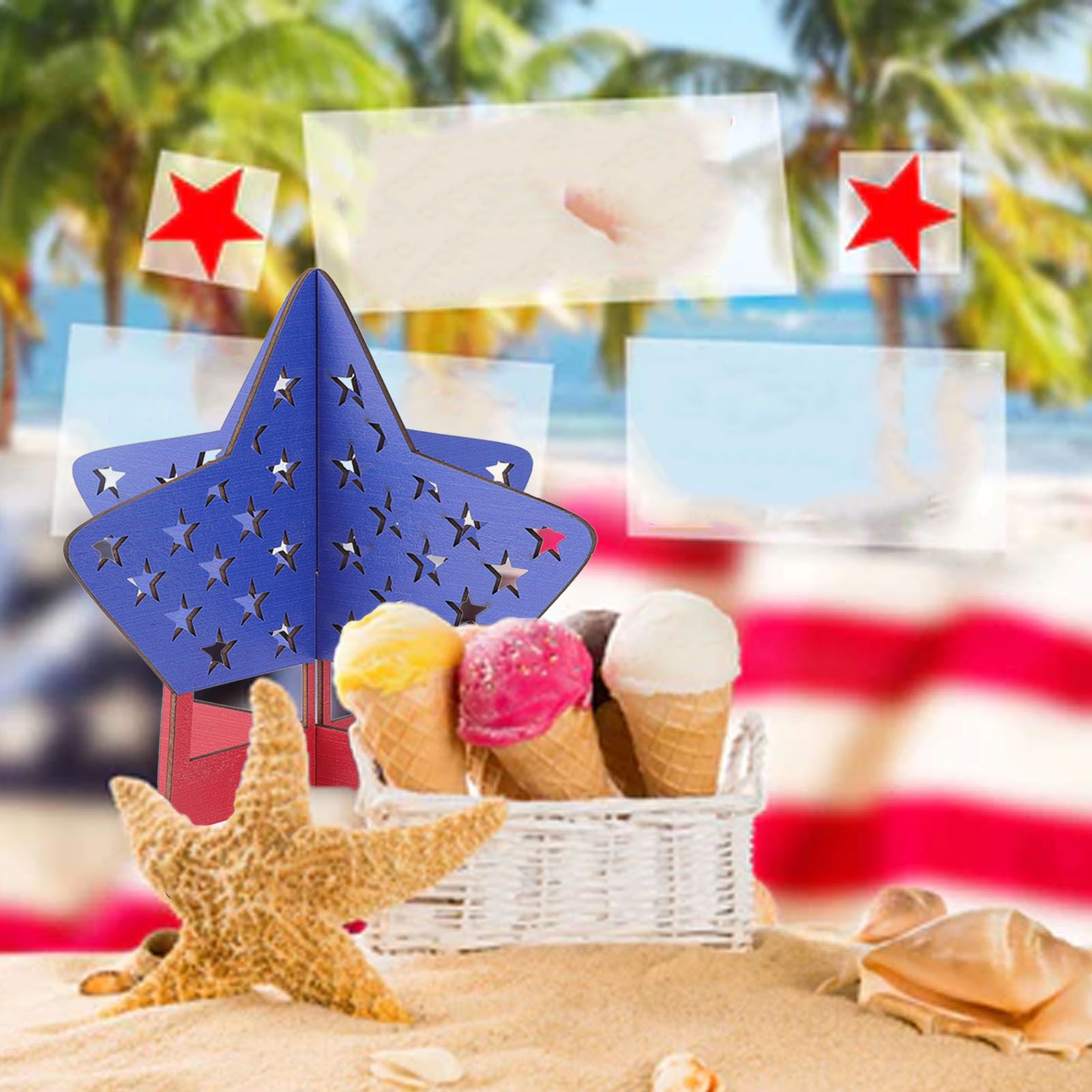2Pcs Independence Day Wooden Star Blocks Patriotic Standing Decor 4th of July view 12