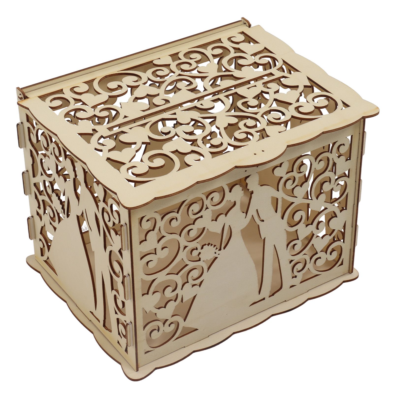 DIY Hollow Wooden Box Gift Card Money Case Wedding Reception Decoration Box view 2