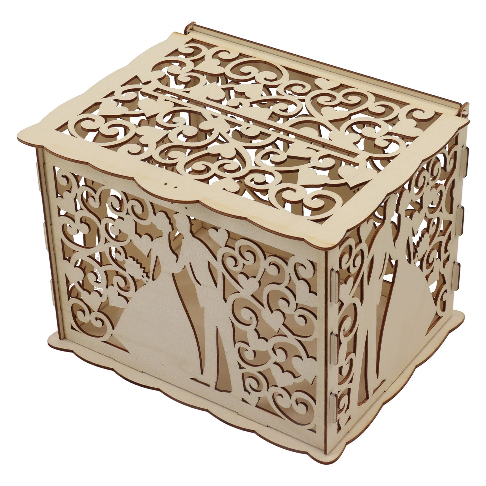 DIY Hollow Wooden Box Gift Card Money Case Wedding Reception Decoration Box view 3