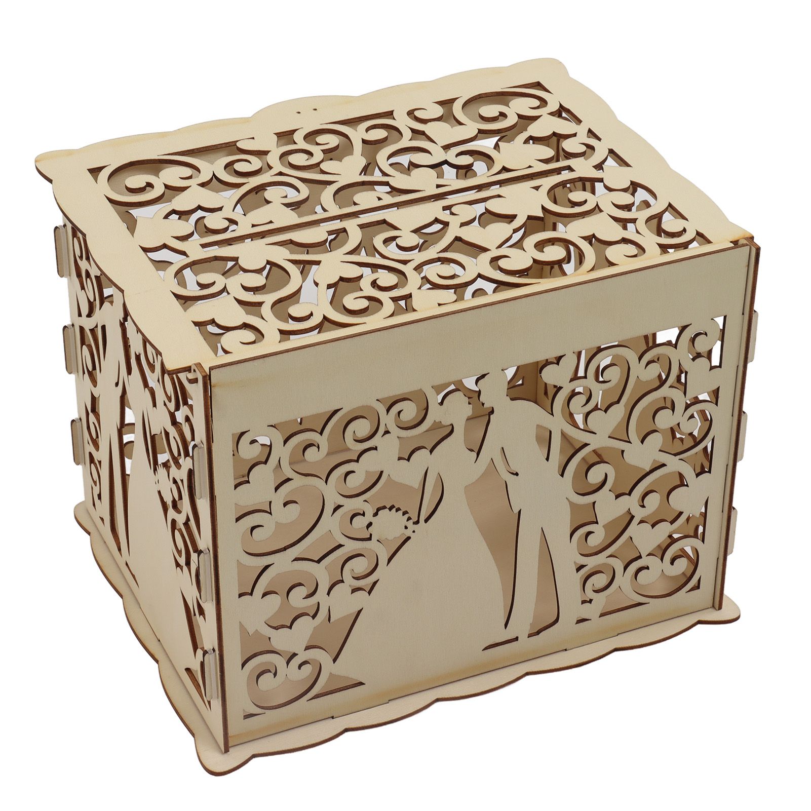 DIY Hollow Wooden Box Gift Card Money Case Wedding Reception Decoration Box view 4