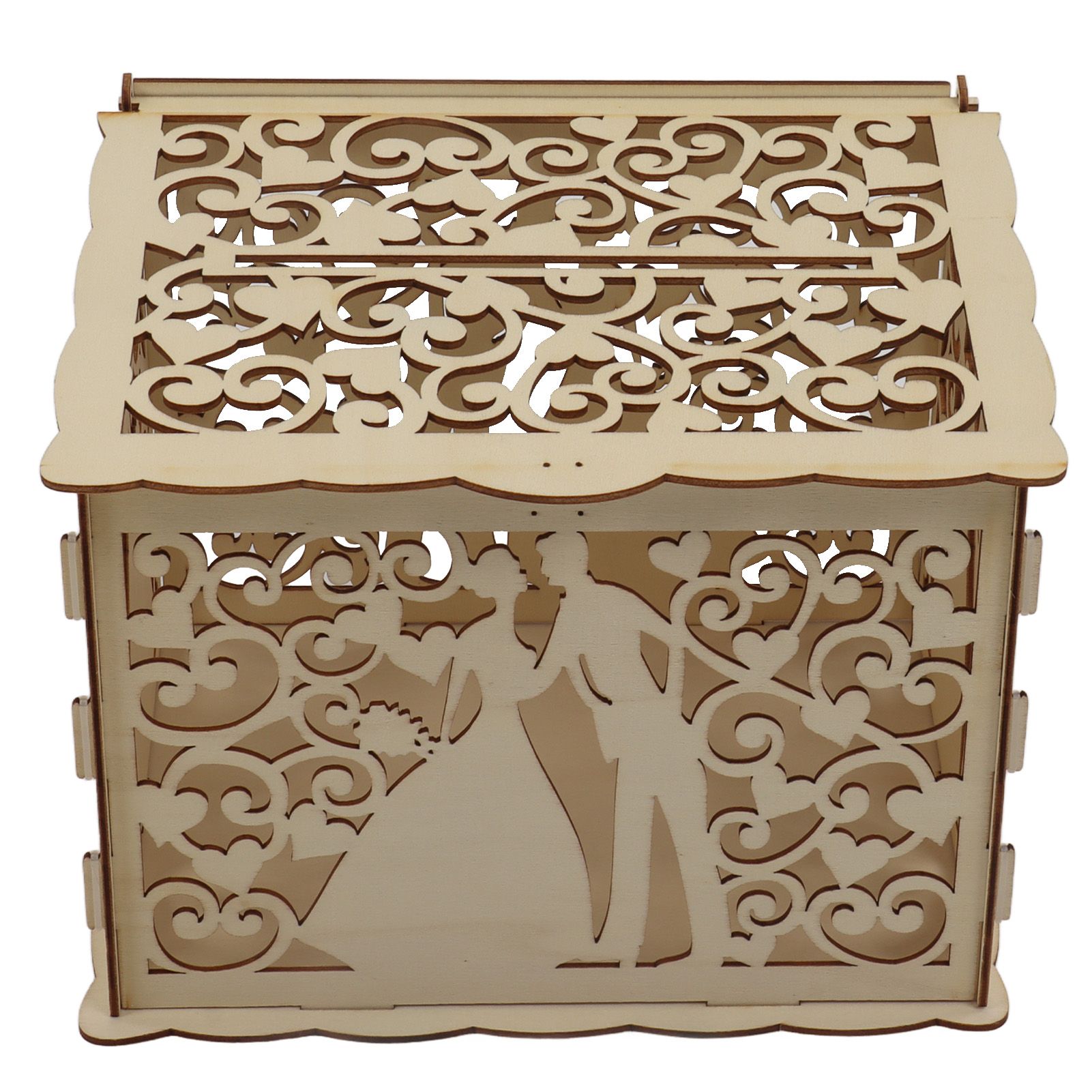 DIY Hollow Wooden Box Gift Card Money Case Wedding Reception Decoration Box view 5