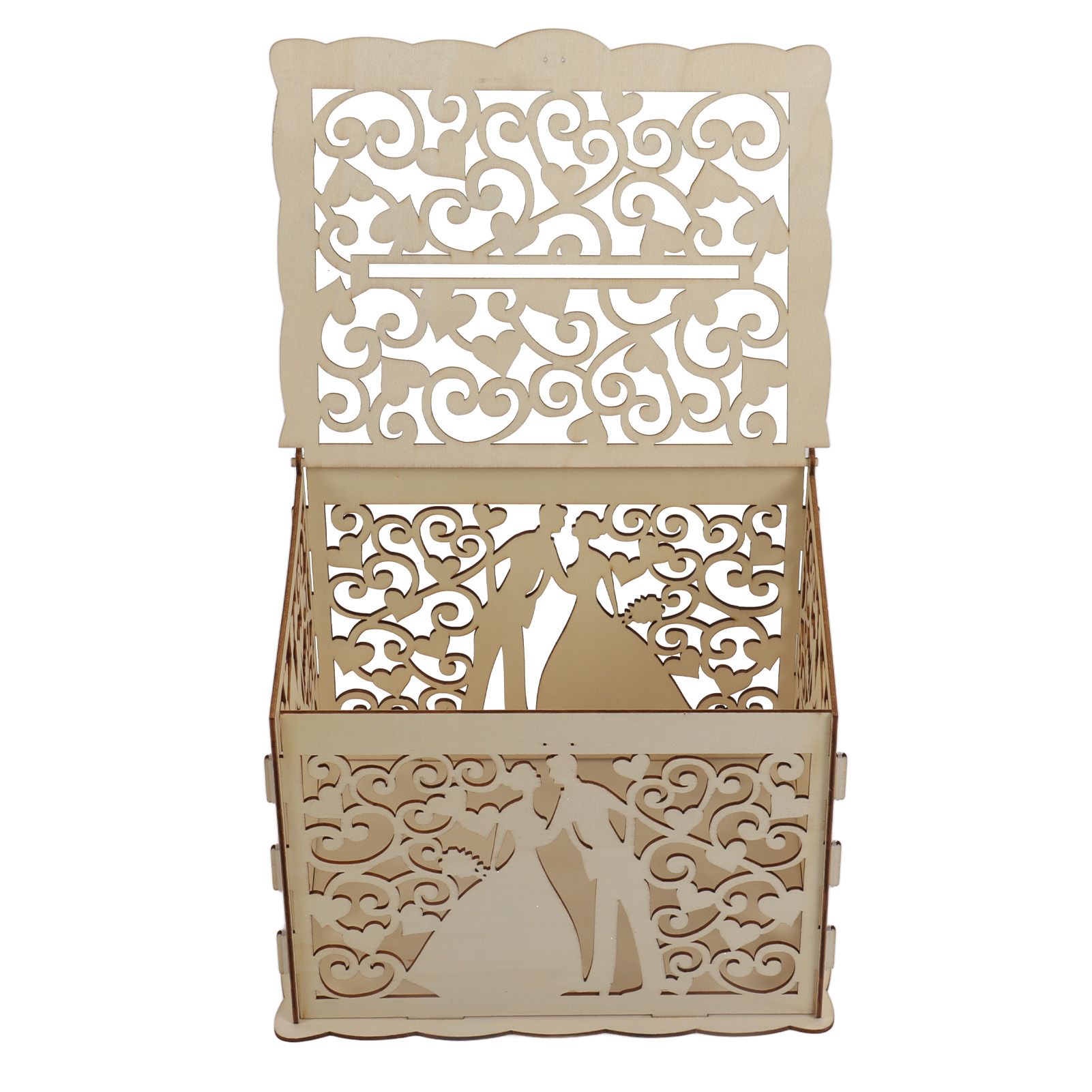 DIY Hollow Wooden Box Gift Card Money Case Wedding Reception Decoration Box view 8