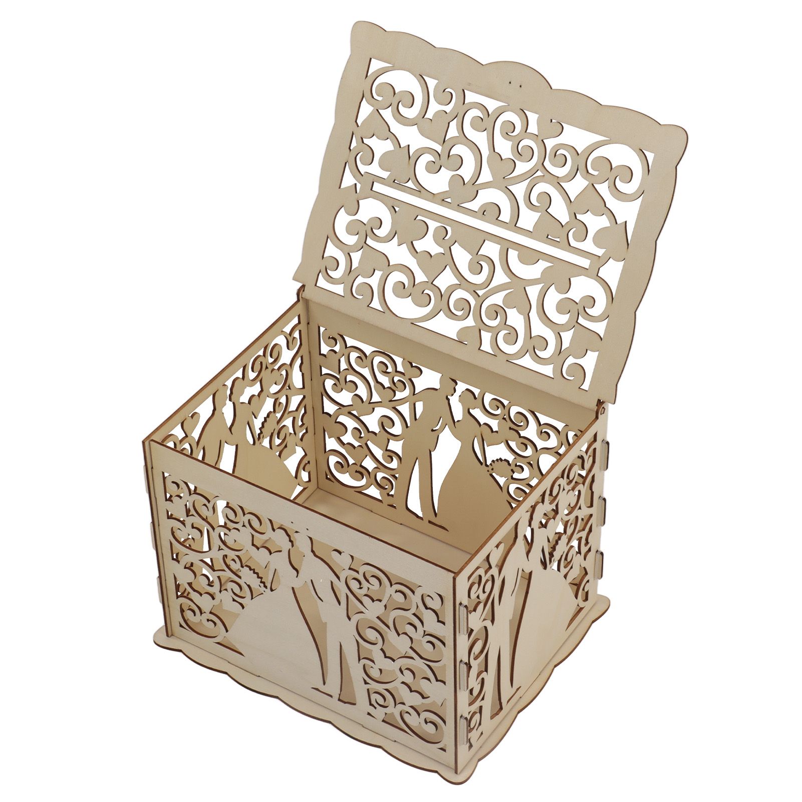 DIY Hollow Wooden Box Gift Card Money Case Wedding Reception Decoration Box view 9