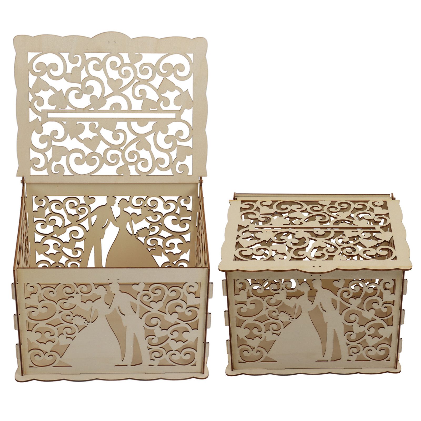 DIY Hollow Wooden Box Gift Card Money Case Wedding Reception Decoration Box view 10