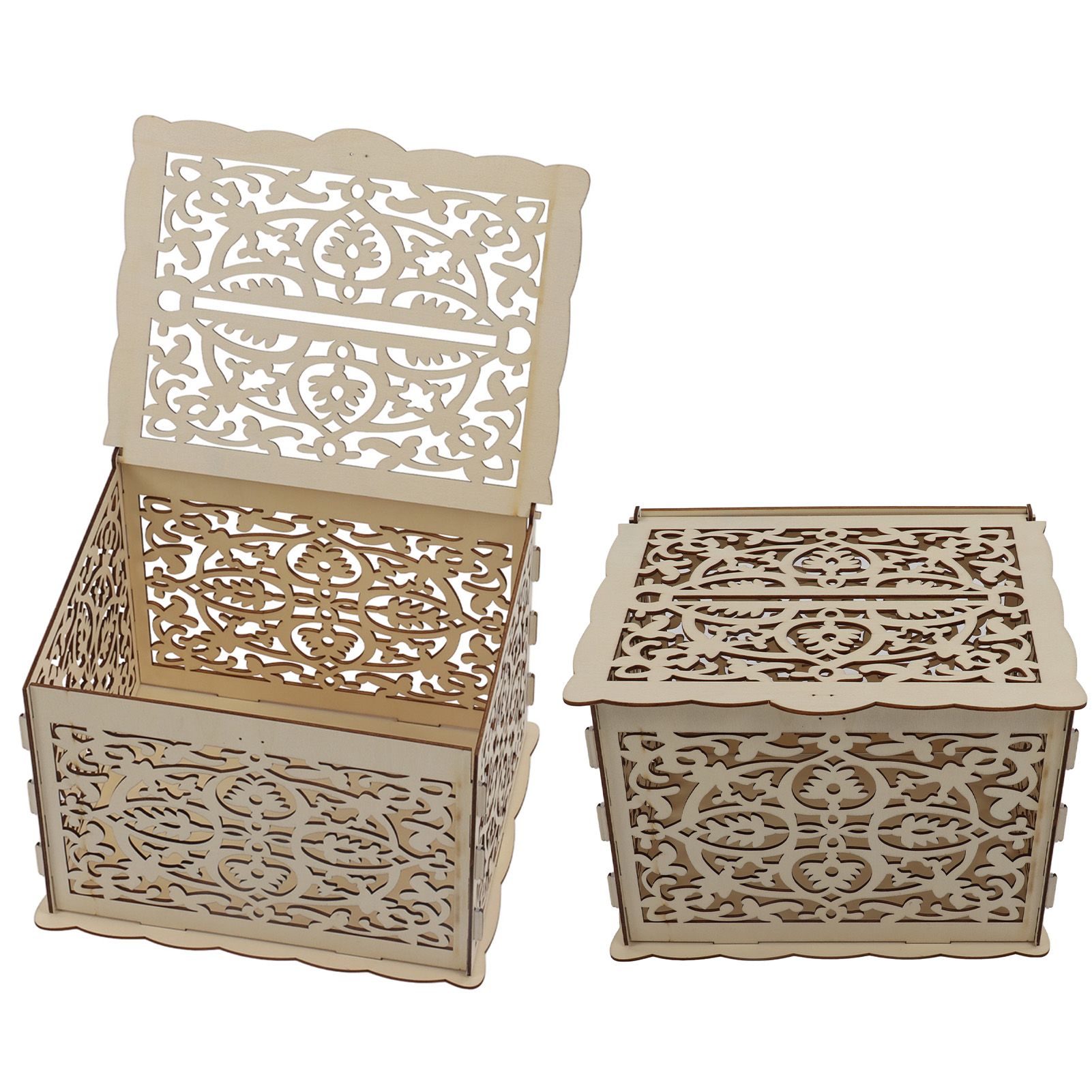 DIY Hollow Wooden Box Gift Card Money Case Wedding Reception Decoration Box view 10