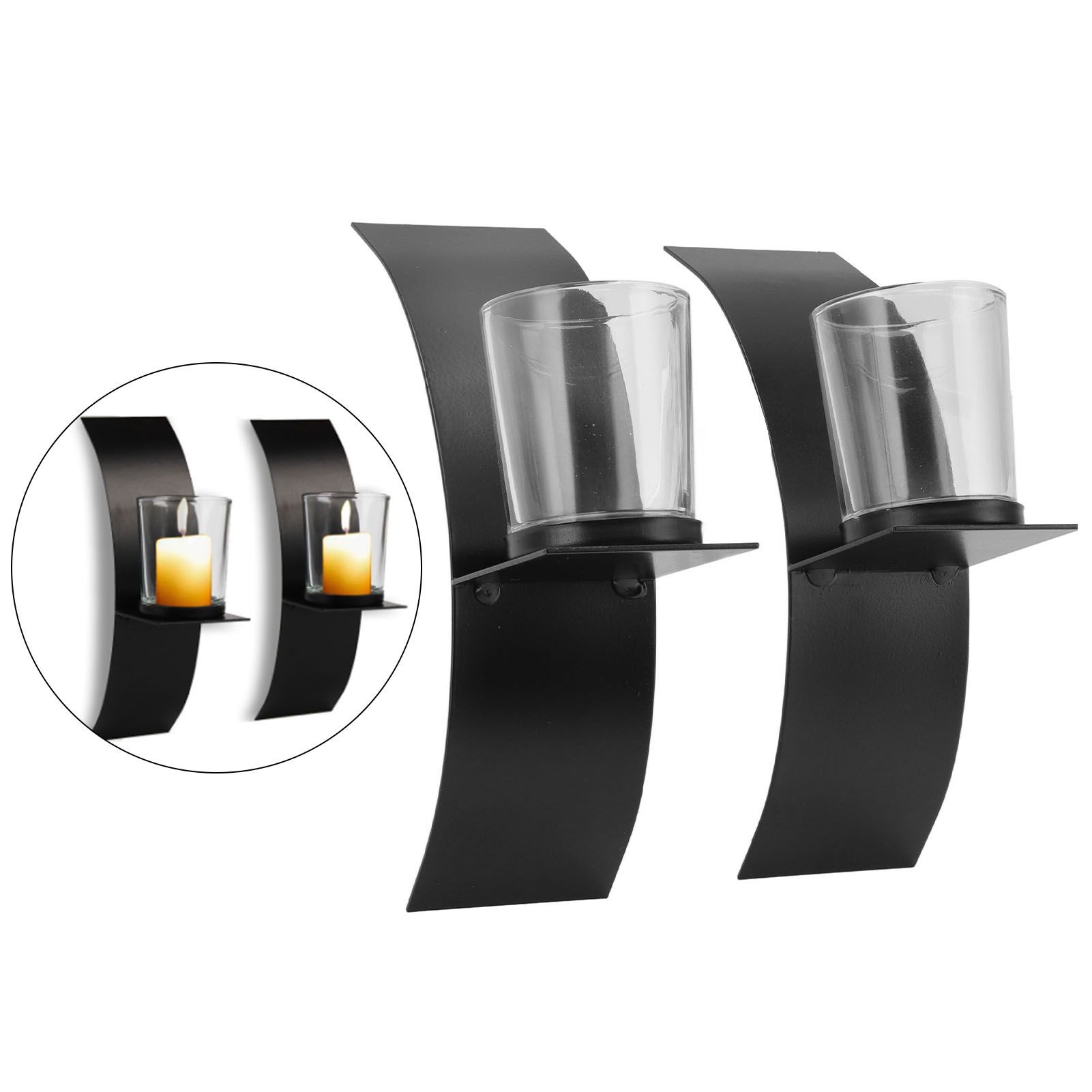 2Set Wall Mounted Candlestick Iron Three Dimensional Arc Design Candle Tray view 11