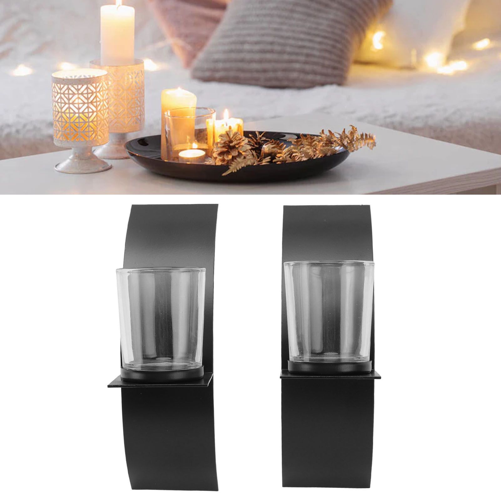 2Set Wall Mounted Candlestick Iron Three Dimensional Arc Design Candle Tray view 12