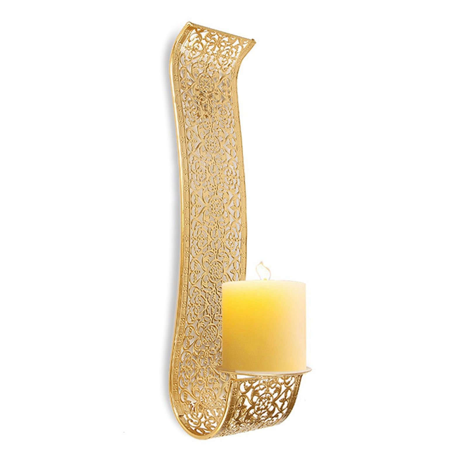 Shelving Solution Wall Sconce Candle Holder Gold Hollow Carved Exquisite view 11