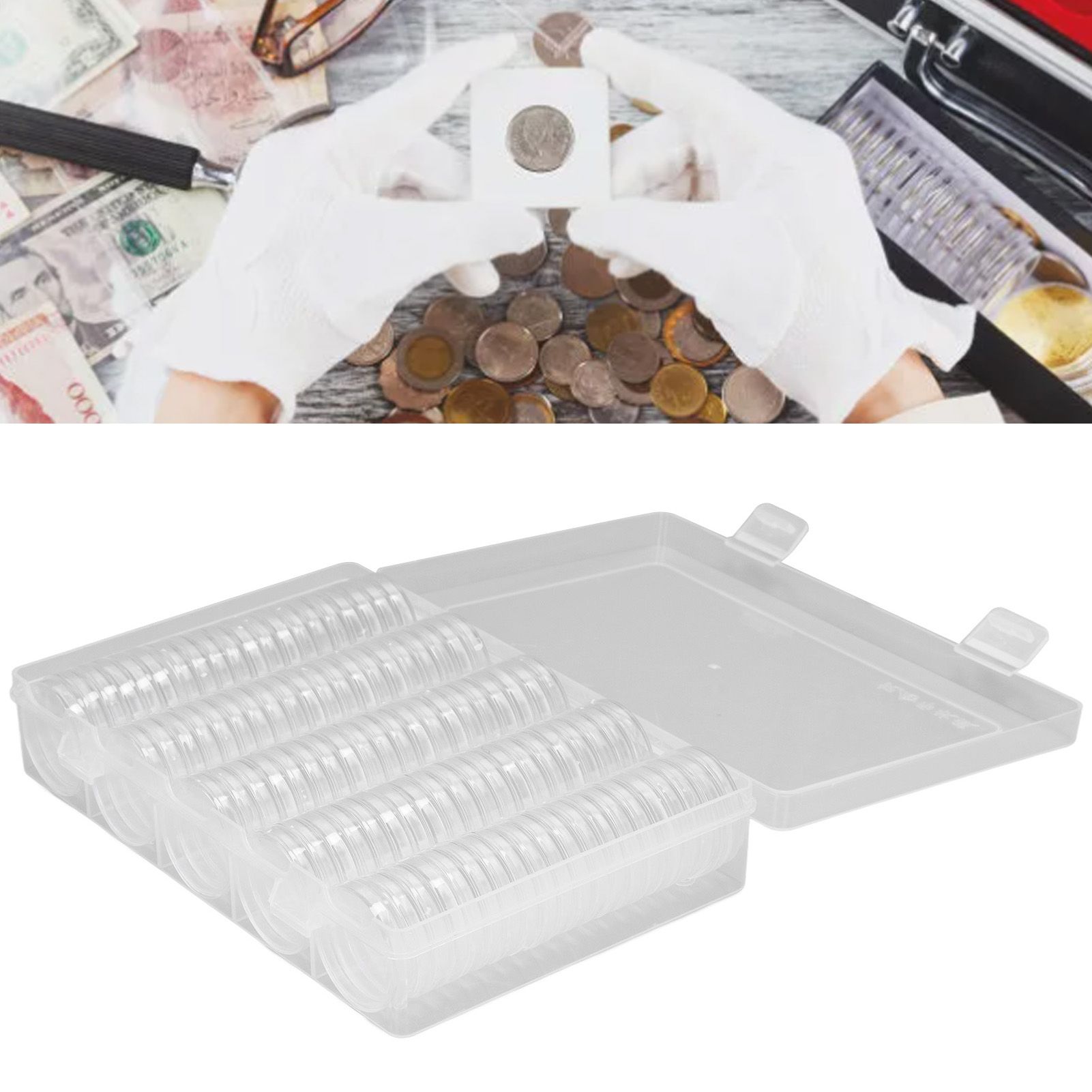 Coin Holder 100 Pieces Storage Plastic Transparent Coin Storage Box with Coin view 11