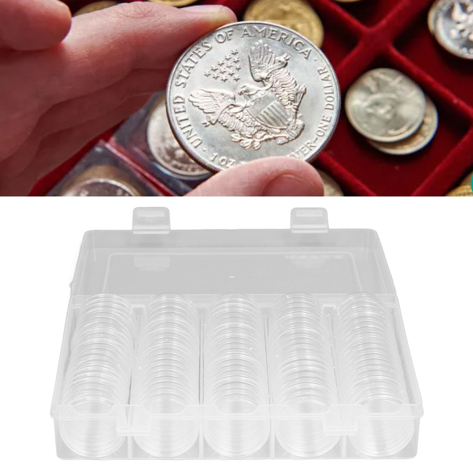 Coin Holder 100 Pieces Storage Plastic Transparent Coin Storage Box with Coin view 12
