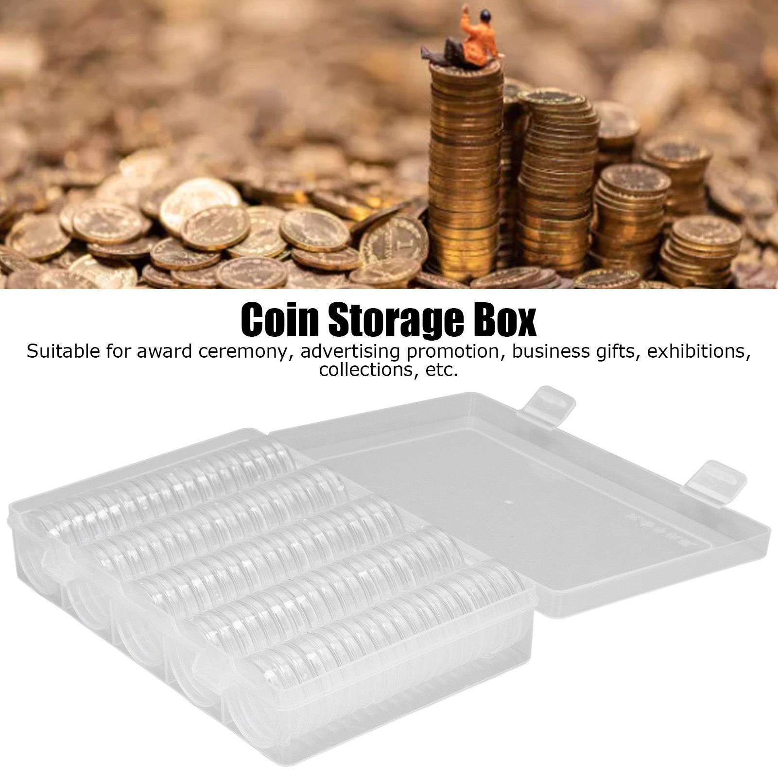 Coin Holder 100 Pieces Storage Plastic Transparent Coin Storage Box with Coin view 14