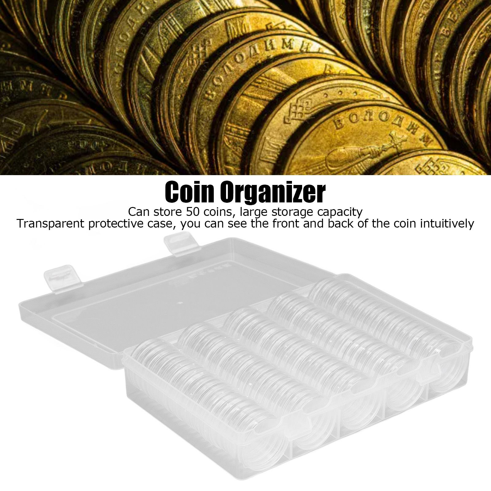 Coin Holder 100 Pieces Storage Plastic Transparent Coin Storage Box with Coin view 15