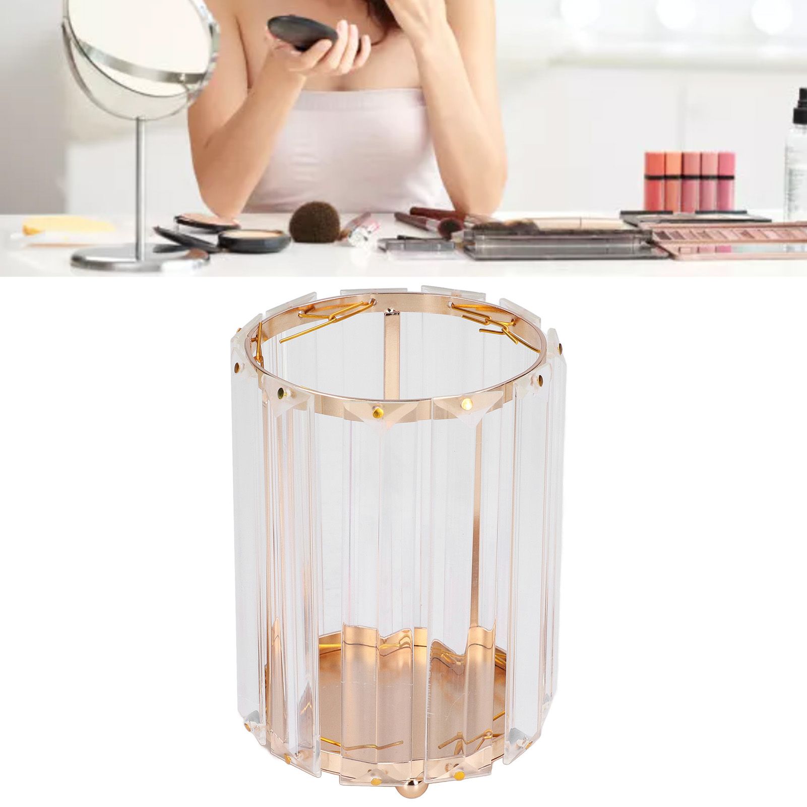 Cosmetic Brush Holder Transparent Glass Round Decorative Desktop Pen Storage view 11