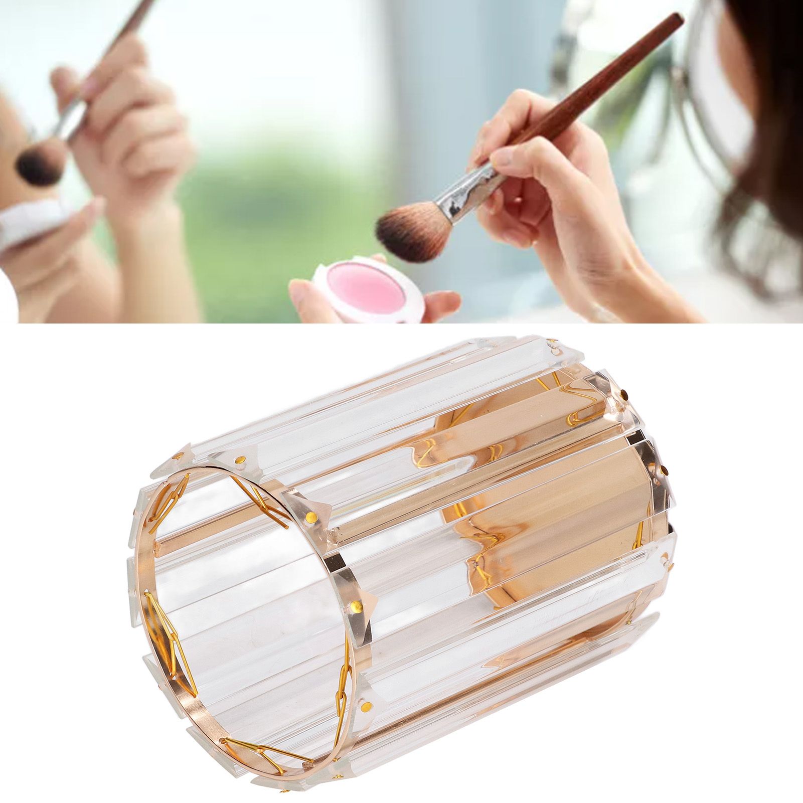 Cosmetic Brush Holder Transparent Glass Round Decorative Desktop Pen Storage view 12