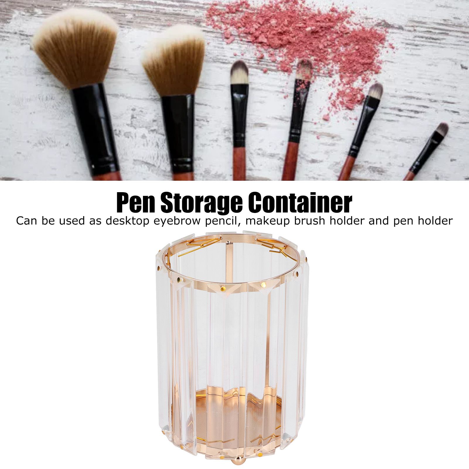 Cosmetic Brush Holder Transparent Glass Round Decorative Desktop Pen Storage view 14